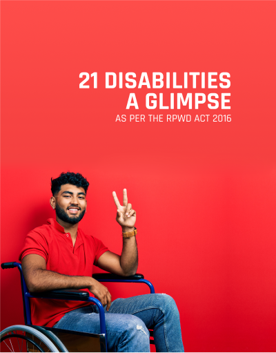 21 Disabilities A Glimpse poster showing a man in a wheelchair with red background