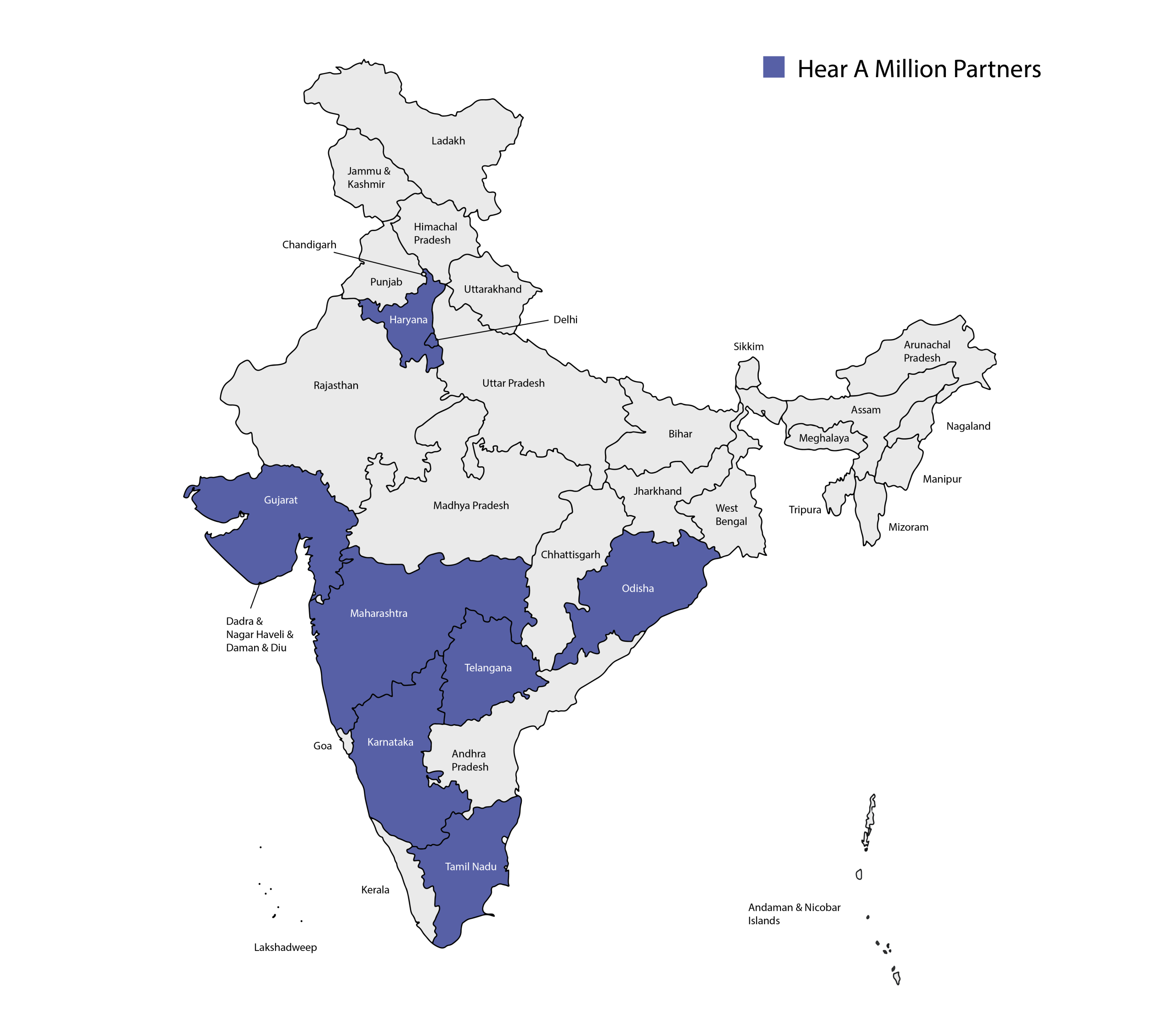 A map of India with several states highlighted in blue to show regions involved in the initiative.