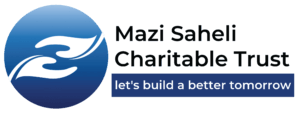Logo for Mazi Saheli Charitable Trust, showing two stylized hands in a circular blue design, with the motto "let's build a better tomorrow."