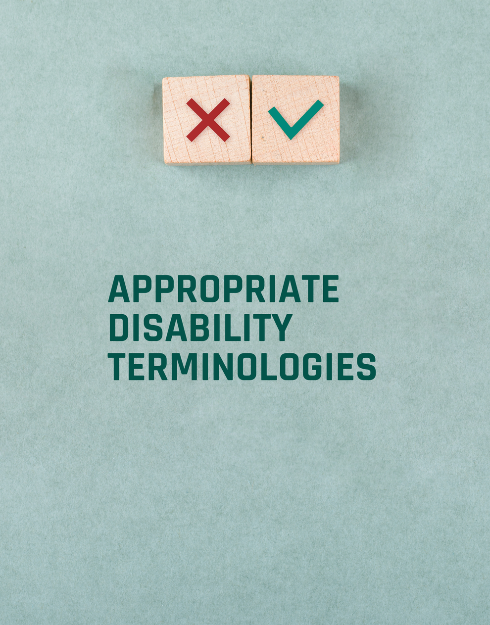 Appropriate Disability Terminologies poster showing correct and incorrect symbols